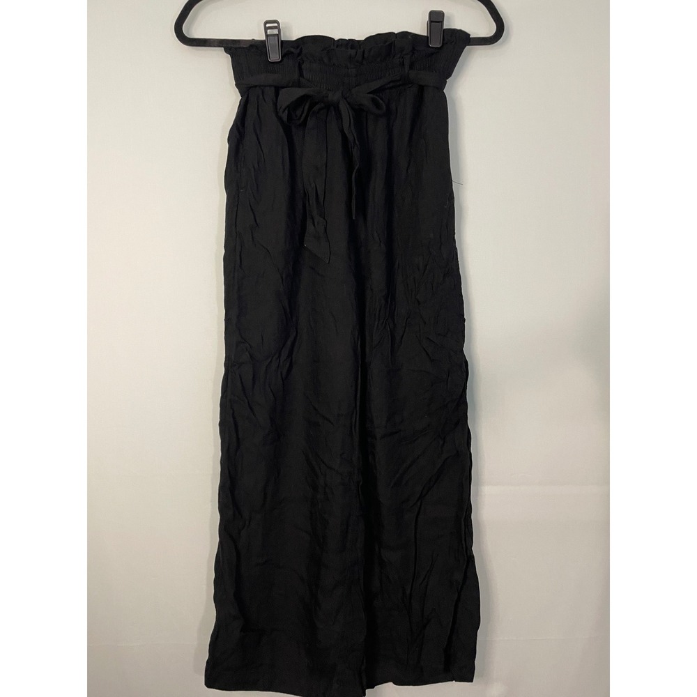 Hollister Black‎ Smocked Paperbag Waist Tie Cropped Wide Leg Pants XS